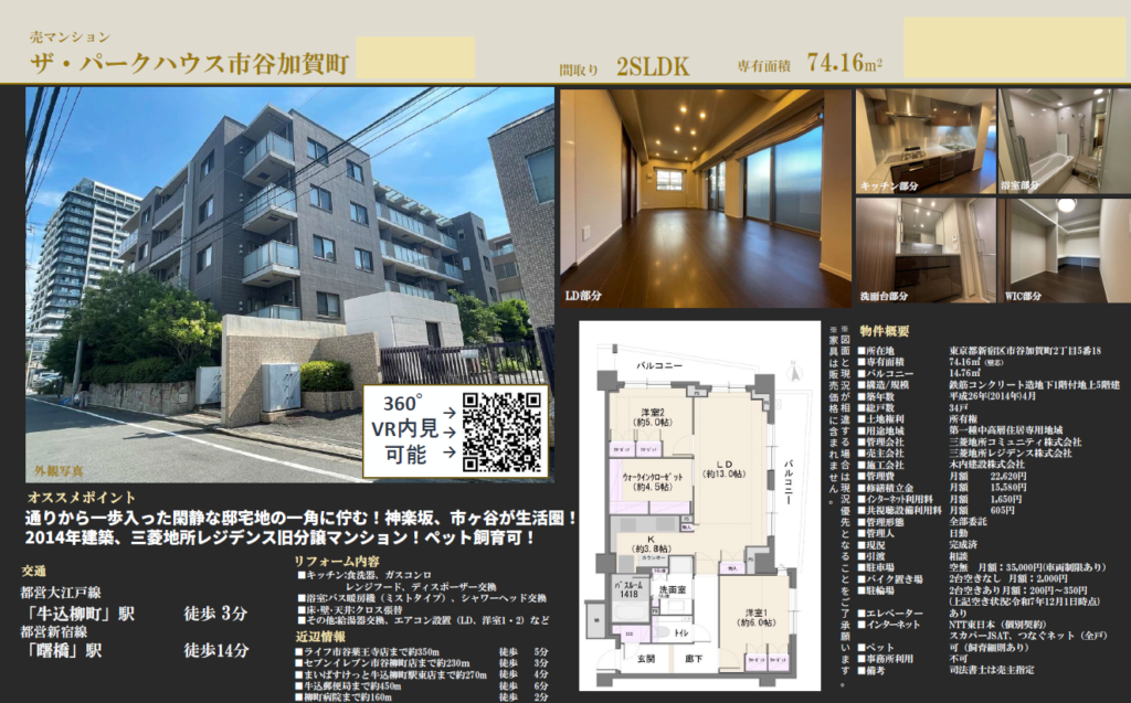 【仲介手数料0円】ザ・パークハウス市谷加賀町3階｜16,400万円