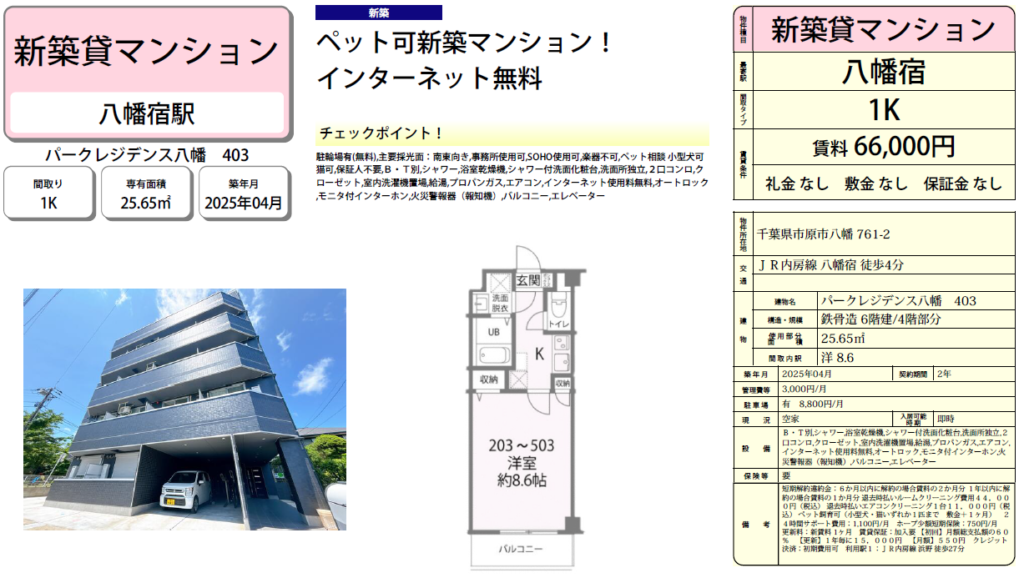 【仲介手数料0円】パークレジデンス403号室｜賃料等合計：月額70,100円