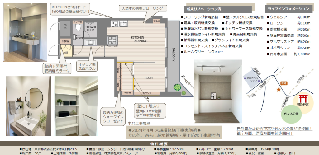 【仲介手数料0円】新規リノベーション工事完成｜代々木スカイハイツ3階｜4,980万円（税込）