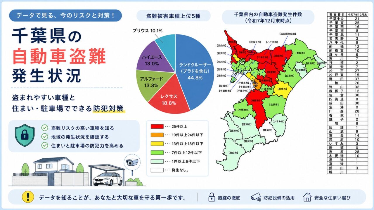 千葉県の自動車盗難発生状況｜盗まれやすい車種と住まい・駐車場でできる防犯対策