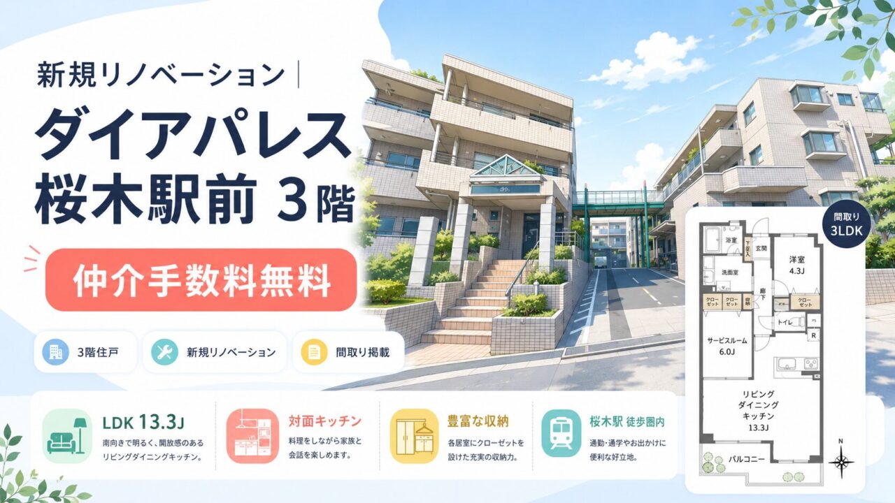 【仲介手数料無料】ダイアパレス桜木駅前3階｜1,690万円（税込）