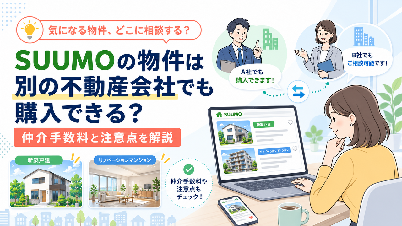 SUUMOの物件は別の不動産会社でも購入できる？仲介手数料と注意点を解説