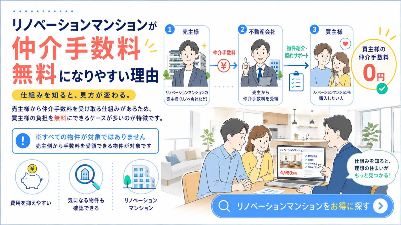 リノベーションマンションが仲介手数料無料になりやすい理由