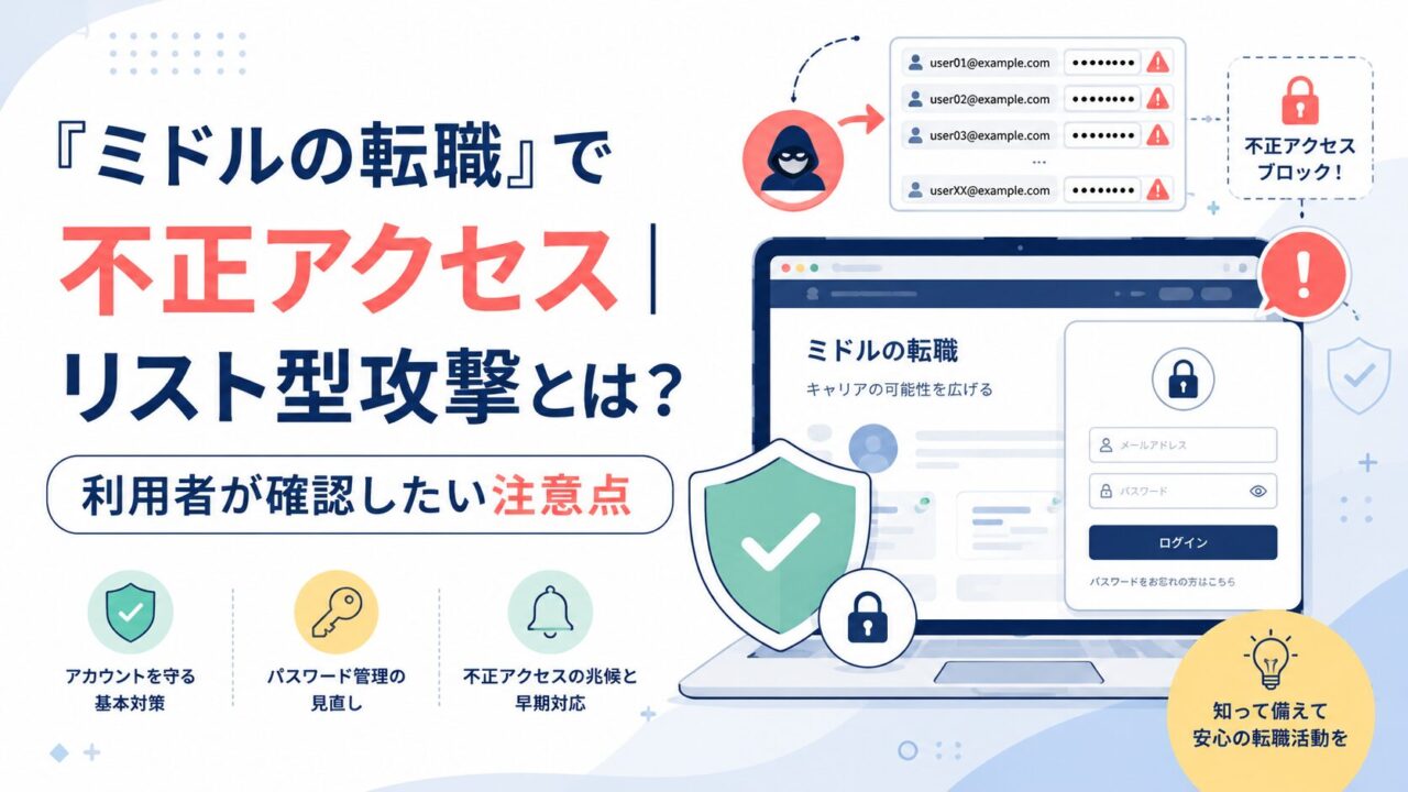 「ミドルの転職」で不正アクセス｜リスト型攻撃とは？利用者が確認したい注意点