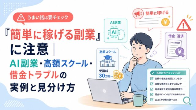 「簡単に稼げる副業」に注意｜AI副業・高額スクール・借金トラブルの実例と見分け方