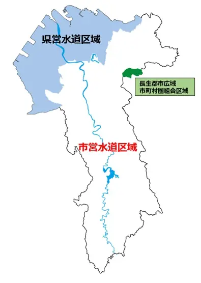 市原市の市営水道区域の図