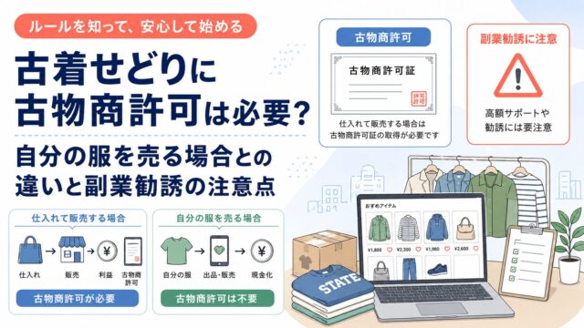 古着せどりに古物商許可は必要？自分の服を売る場合との違いと副業勧誘の注意点