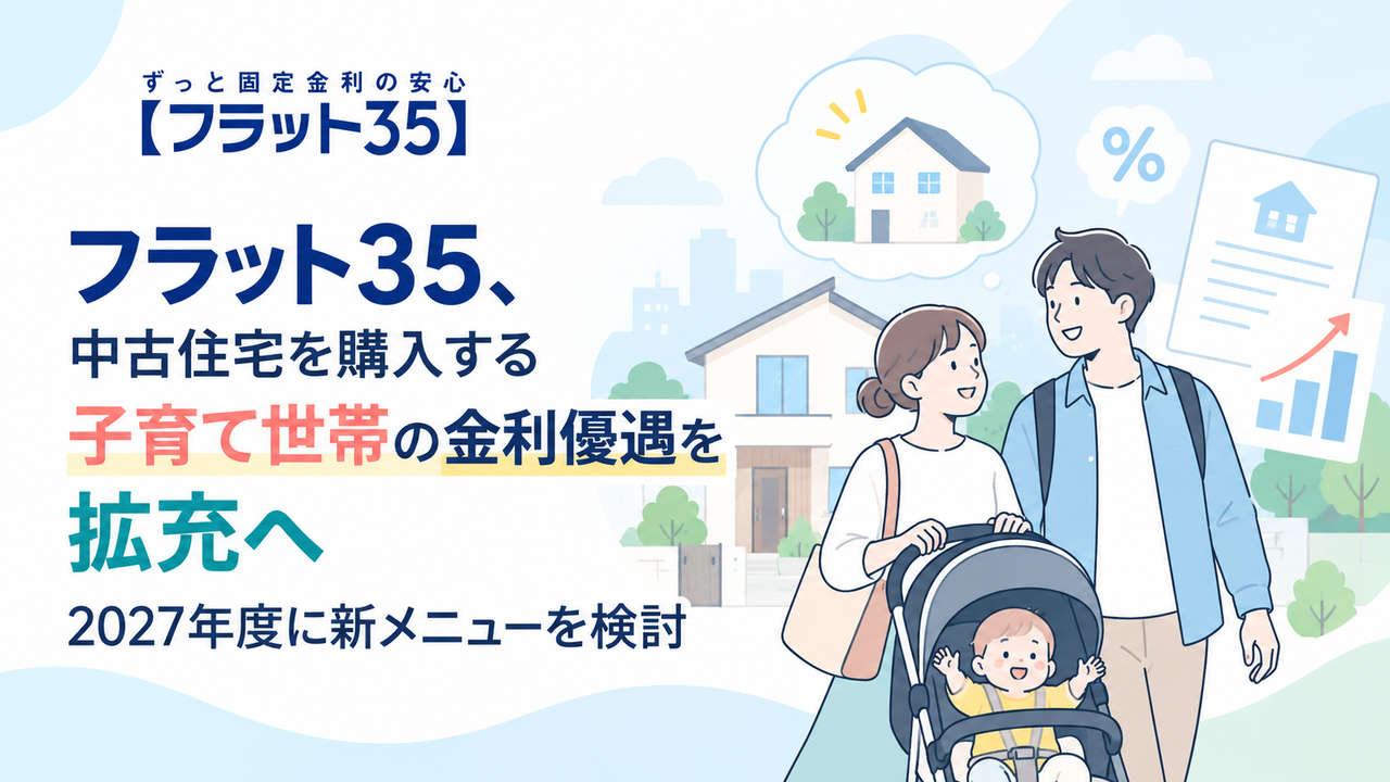 フラット35、中古住宅を購入する子育て世帯の金利優遇を拡充へ｜2027年度に新メニューを検討