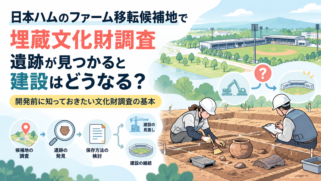 日本ハムのファーム移転候補地で埋蔵文化財調査｜遺跡が見つかると建設はどうなる？