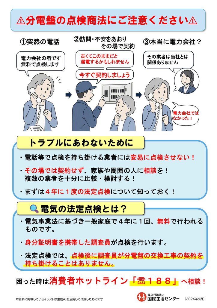 国民生活センター「分電盤の点検商法にご注意ください」